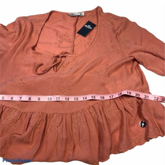 Hollister Womens Size Medium Blouse Embroidered Peplum Long Sleeve Rust New - Picture 11 of 12